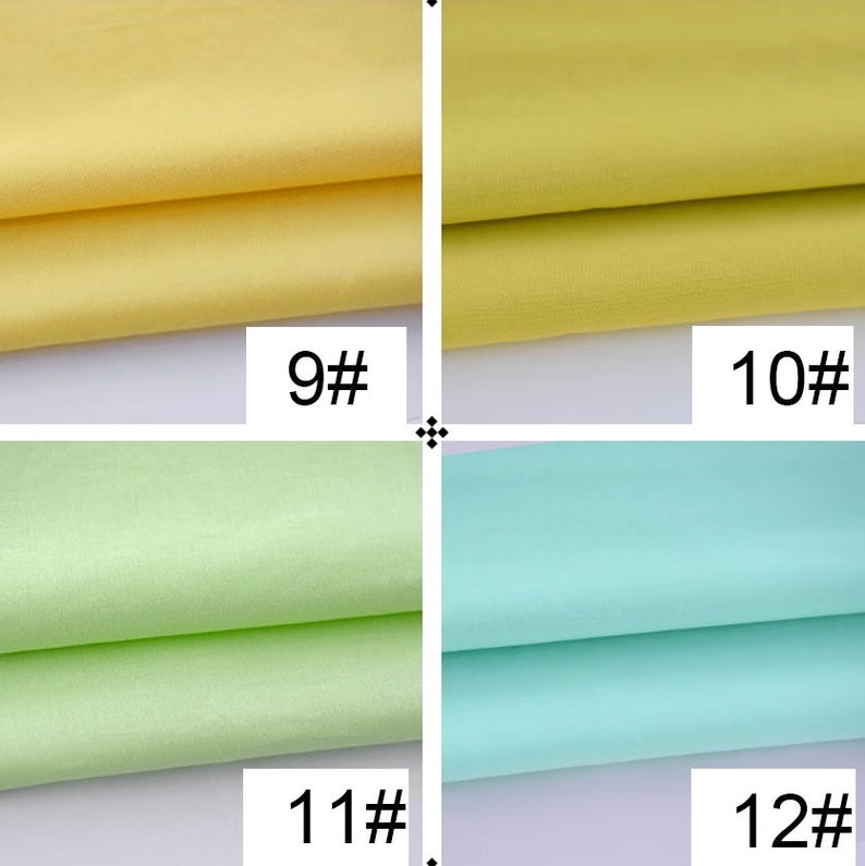 May include: Four fabric swatches, two yellow and two green. The swatches are folded in half and labeled with numbers 9, 10, 11, and 12.