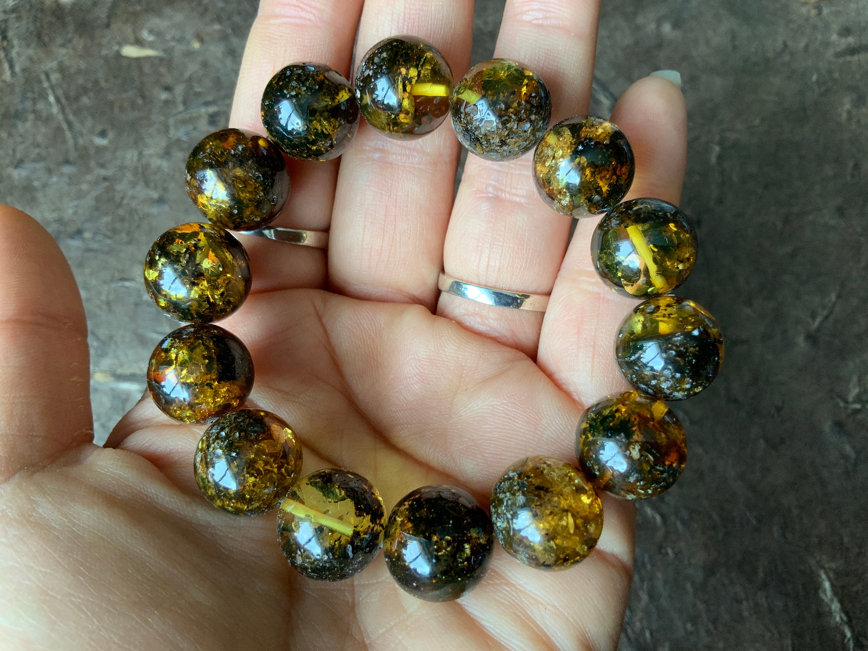 14mm green amber round bracelet big green amber perfect round Etsy