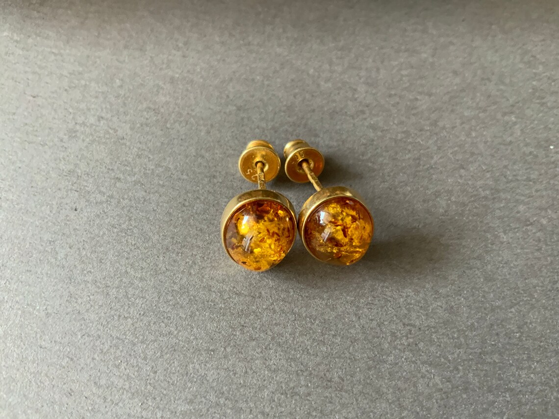 911mm amber gold stud earrings amber gold plated sterling Etsy