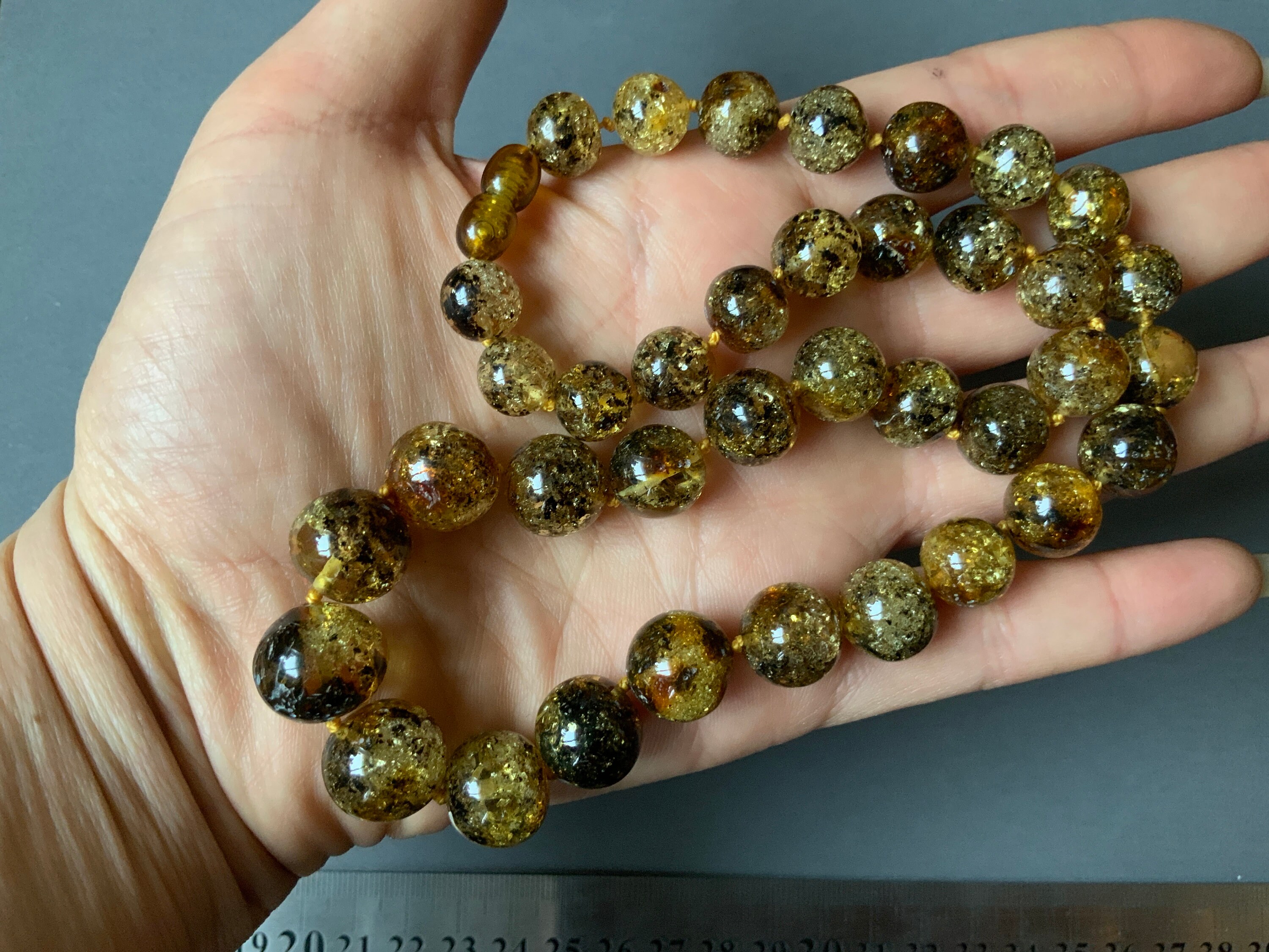 Green amber necklace Clearance