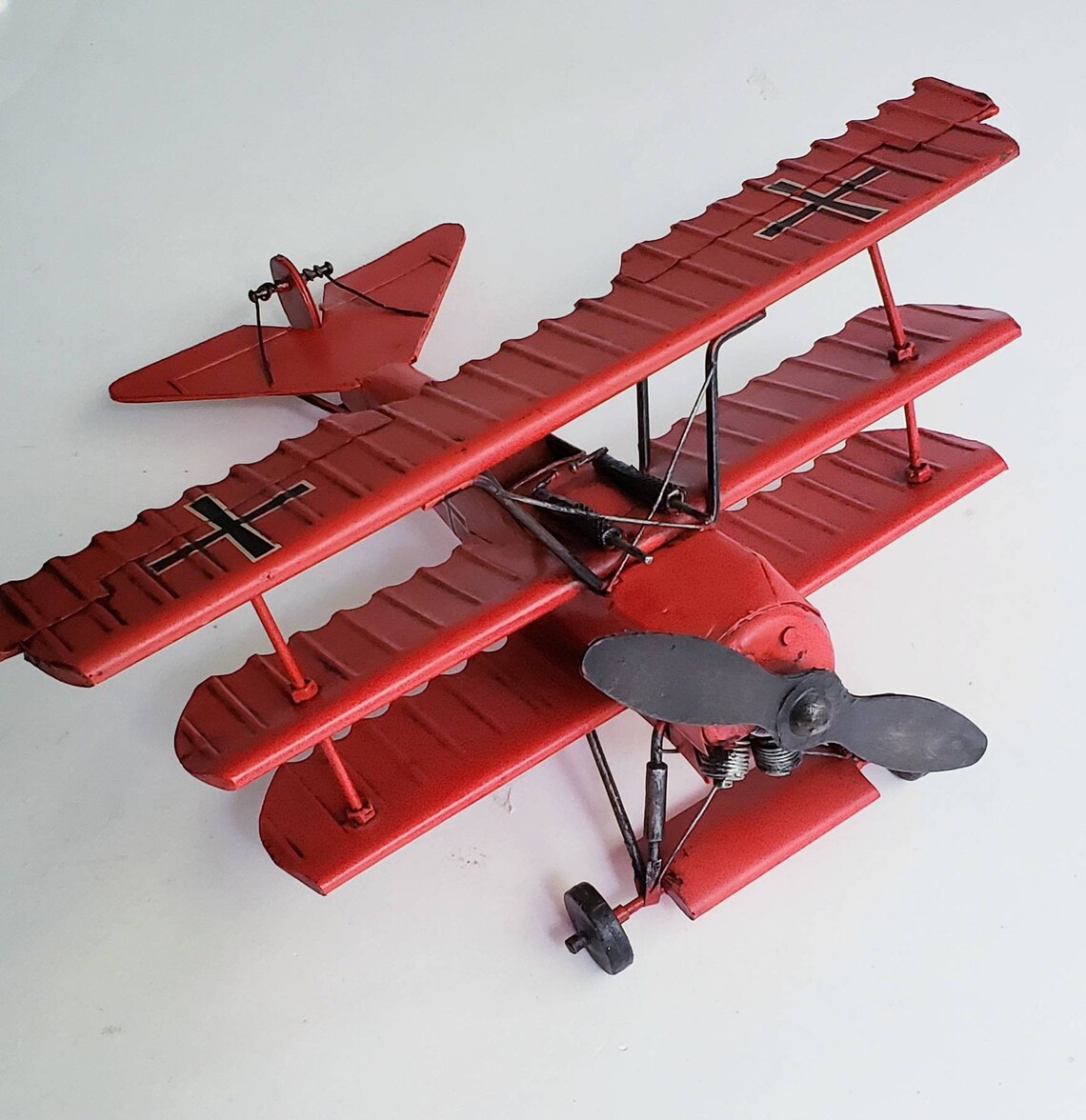 Large Tin Metal Red Baron WWI Propeller TriPlane Model Etsy