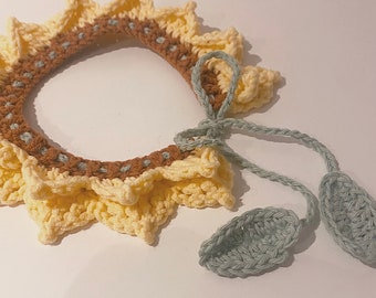 Sunflower Hand Knitted Pet Collar | Crochet Pet Collar | Cat Collar | Dog Collar