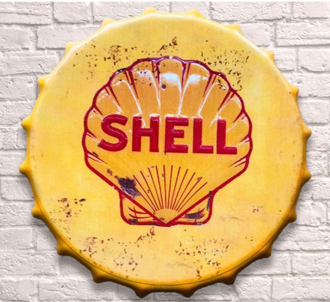 Shell Motor Oil Metal Bottle Top Sign Art mural Plaque Etsy