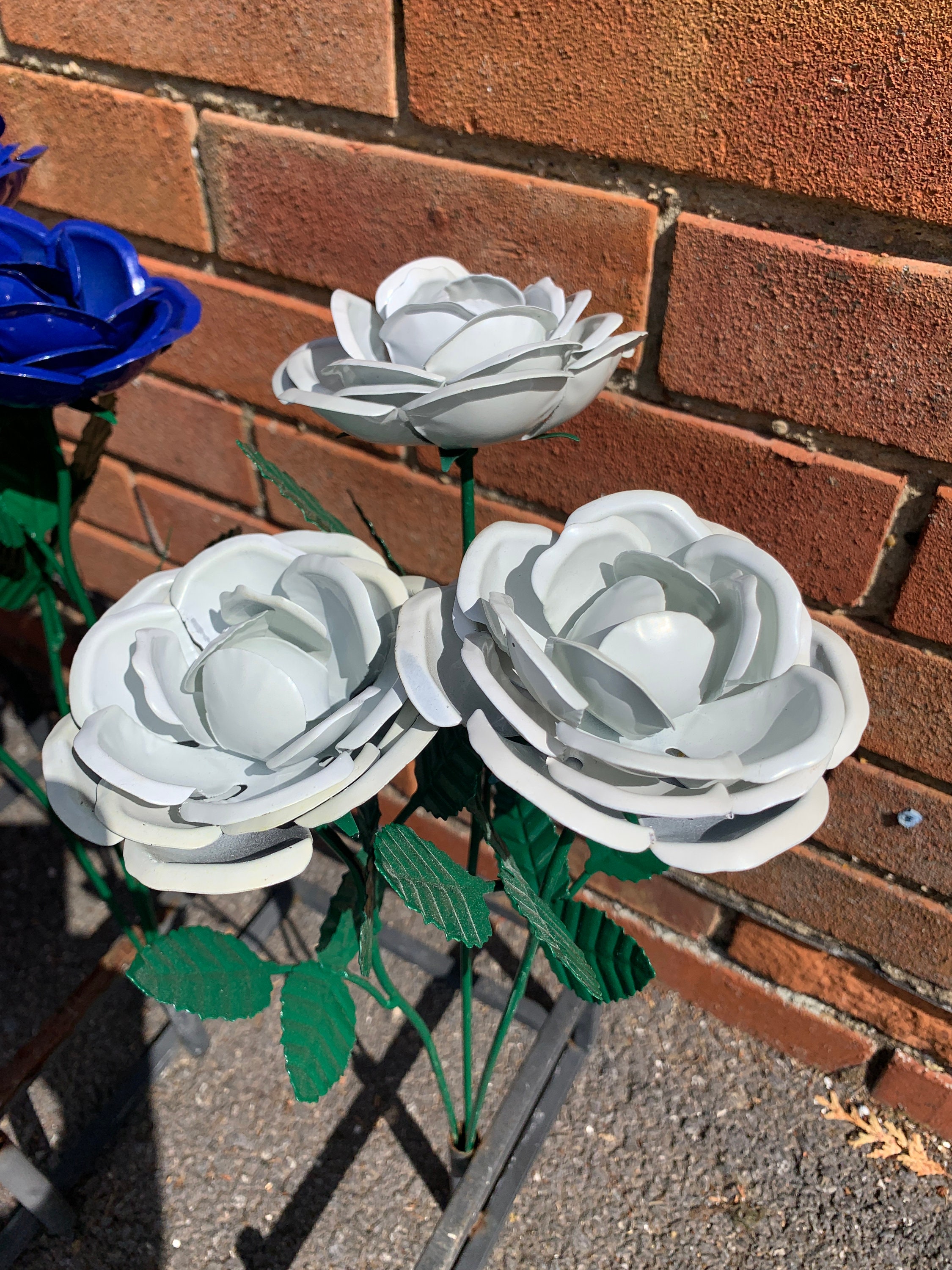 Stunning Handcrafted Set of 3 Metal White Roses Flower Garden Etsy