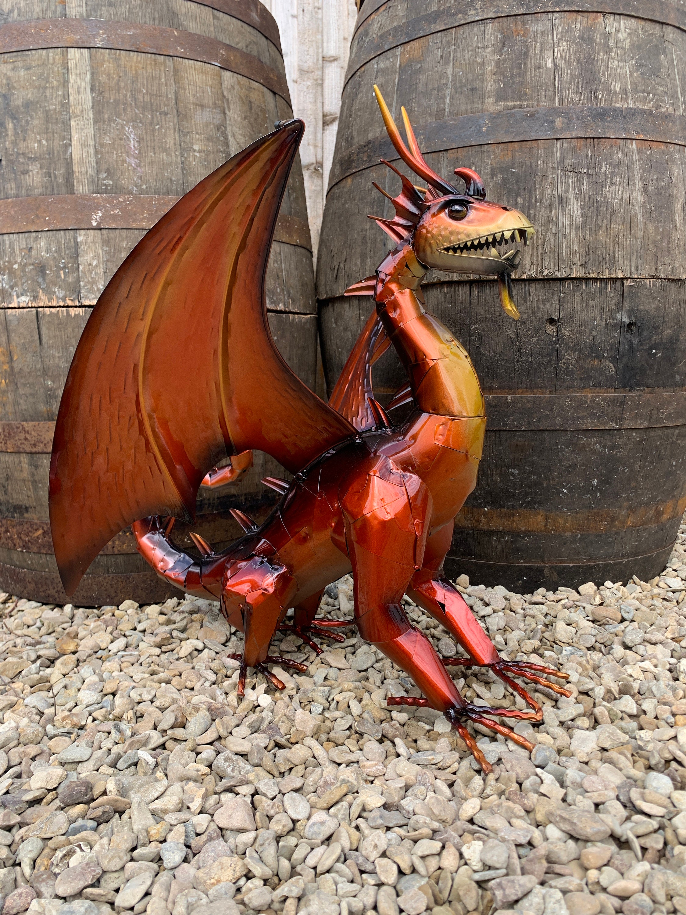 Handcrafted Metal Orange/Gold Dragon Garden Ornament Statue Etsy