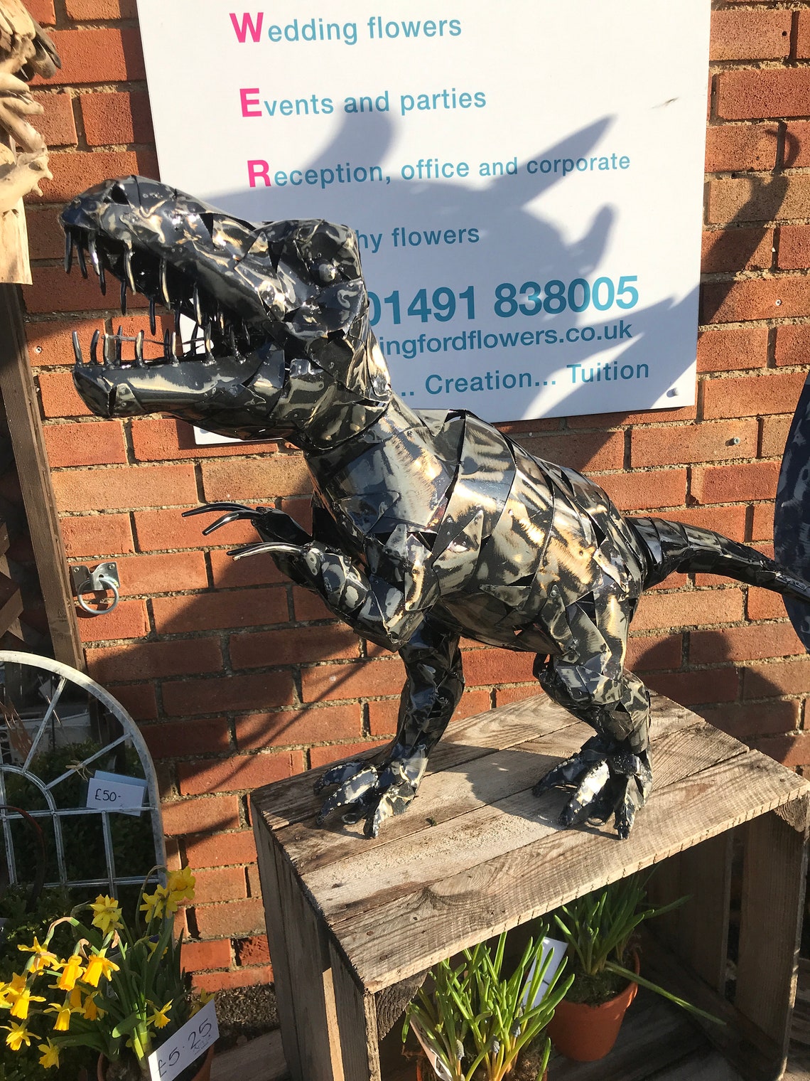 Handcrafted Metal TRex Dinosaur Garden Ornament Statue Etsy