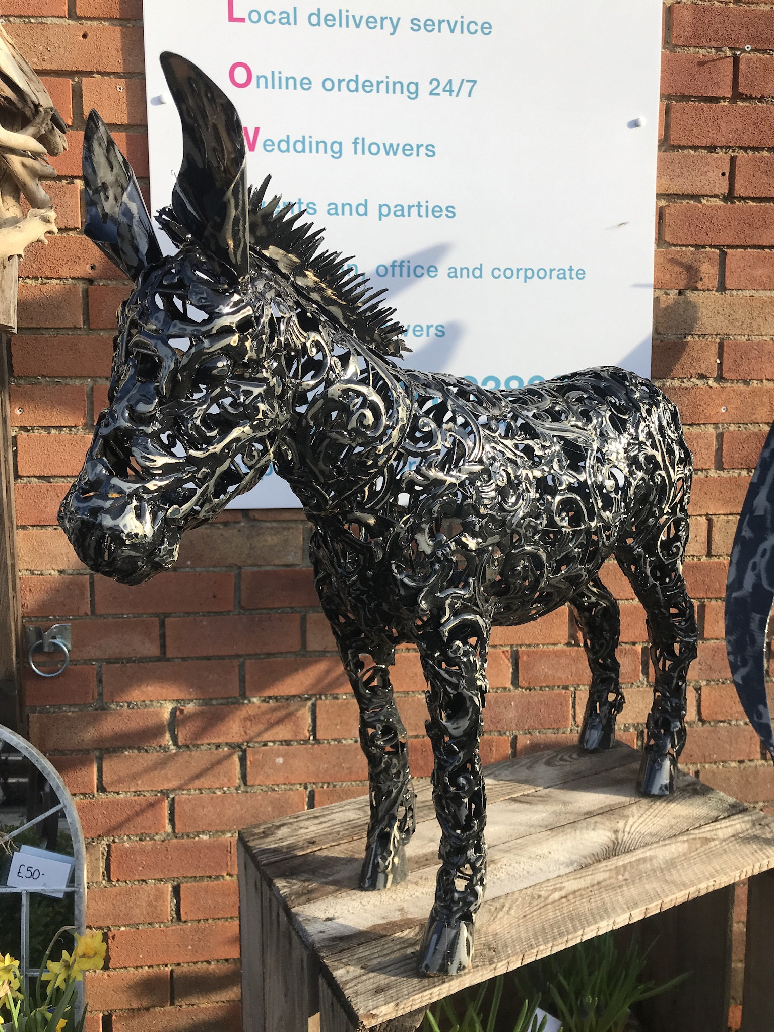 Metal donkey statue