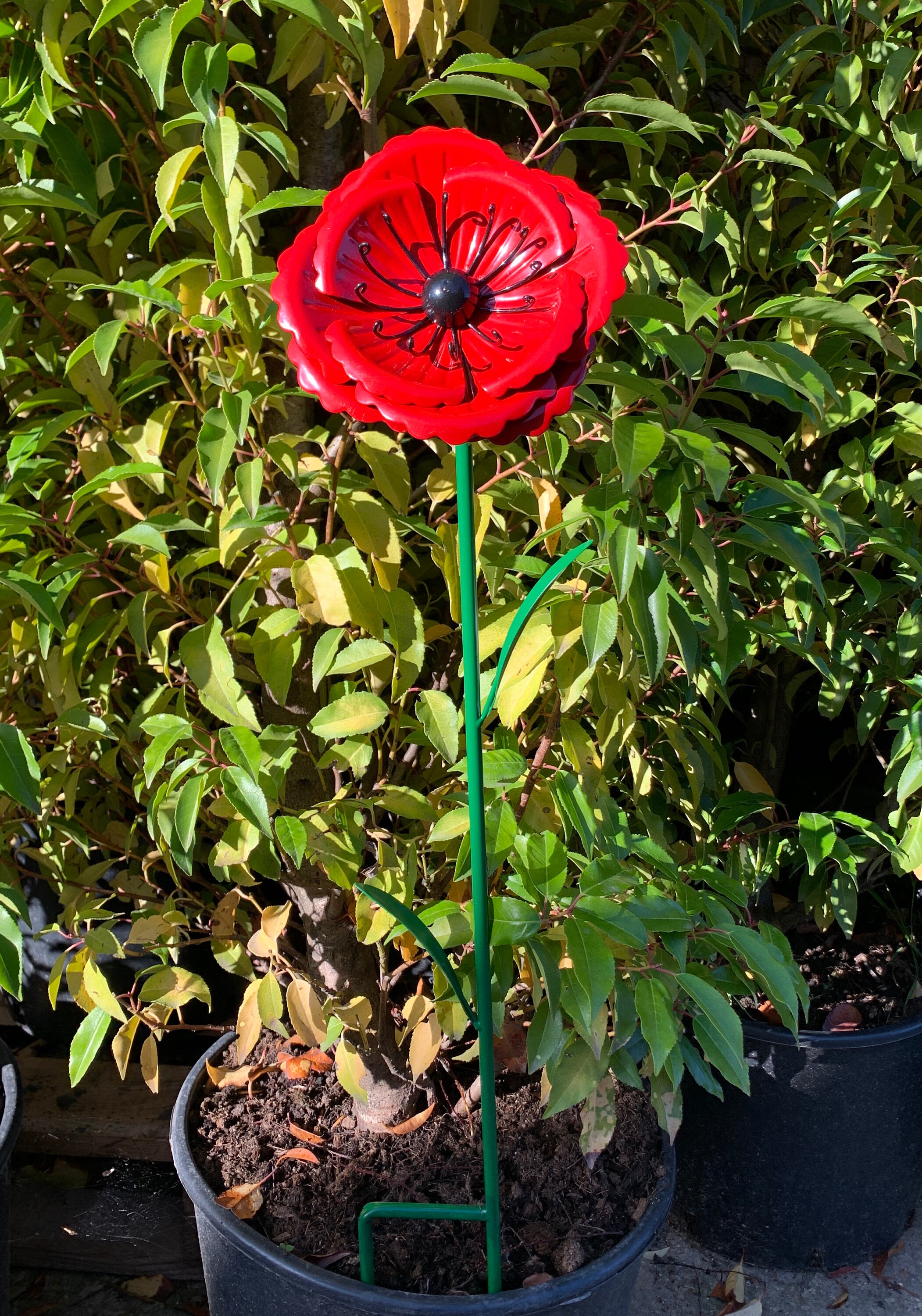 Handcrafted Metal Poppy Flower Garden Ornament Statue Etsy