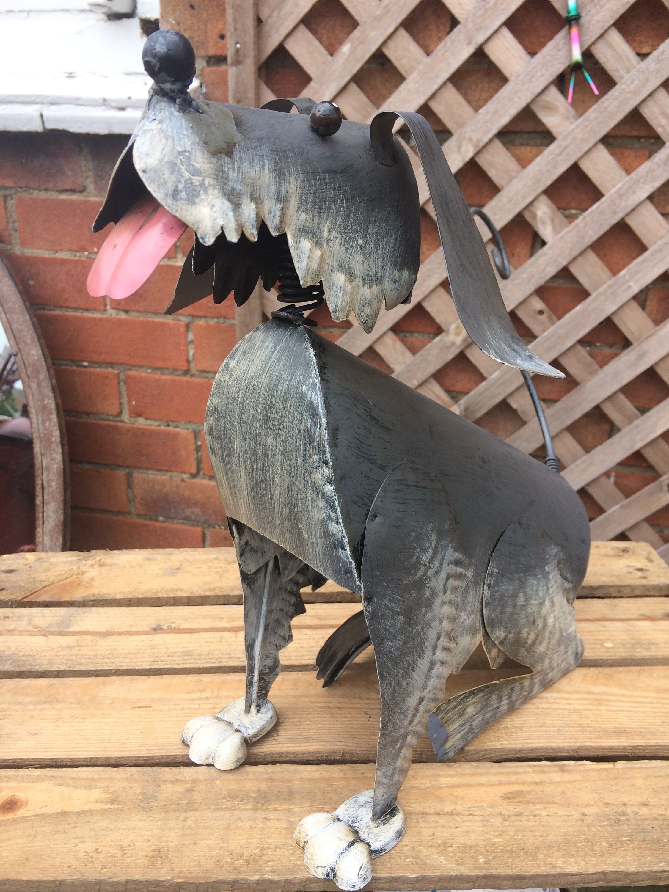 Unique Handcrafted Metal Nodding Dog Garden Ornament Statue Etsy