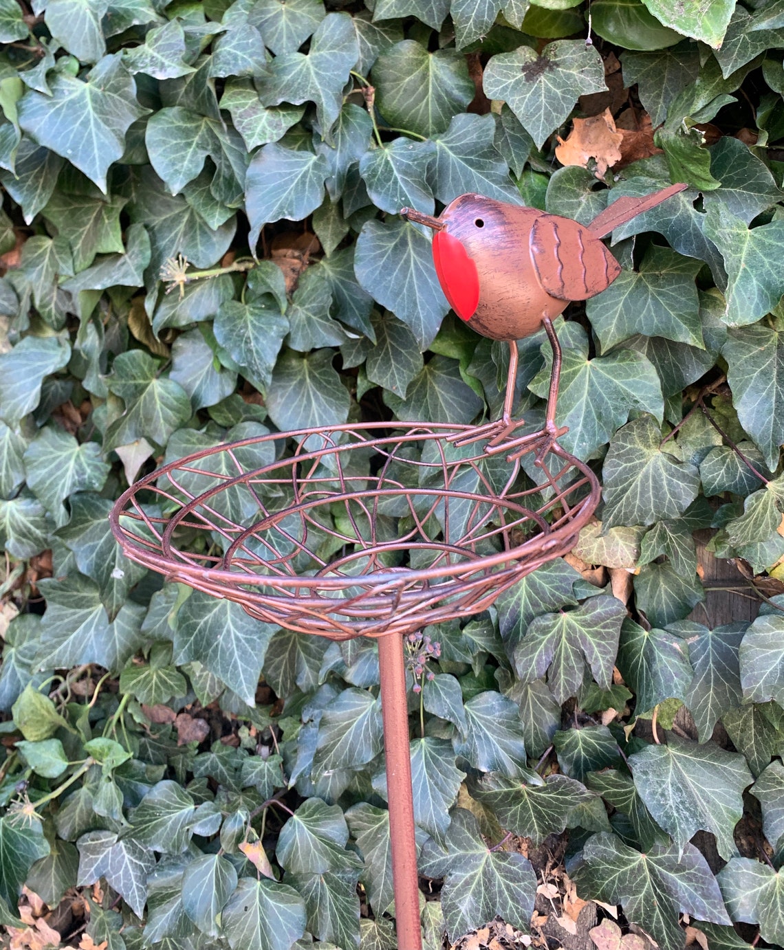 Handcrafted Metal Robin Next Bird Feeder Garden Ornament Etsy