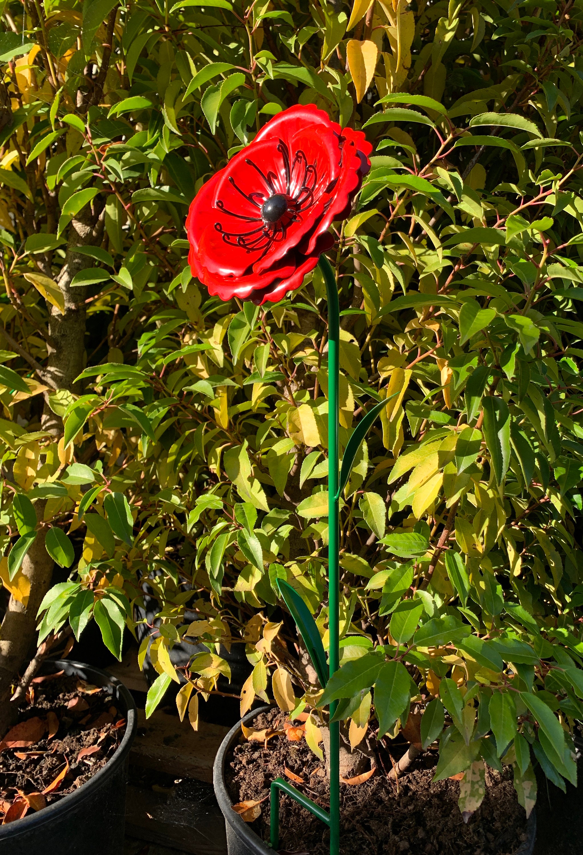 Handcrafted Metal Poppy Flower Garden Ornament Statue Etsy