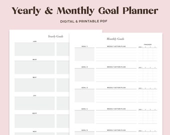 Yearly & Monthly Goal Planner | with Weekly Tracker