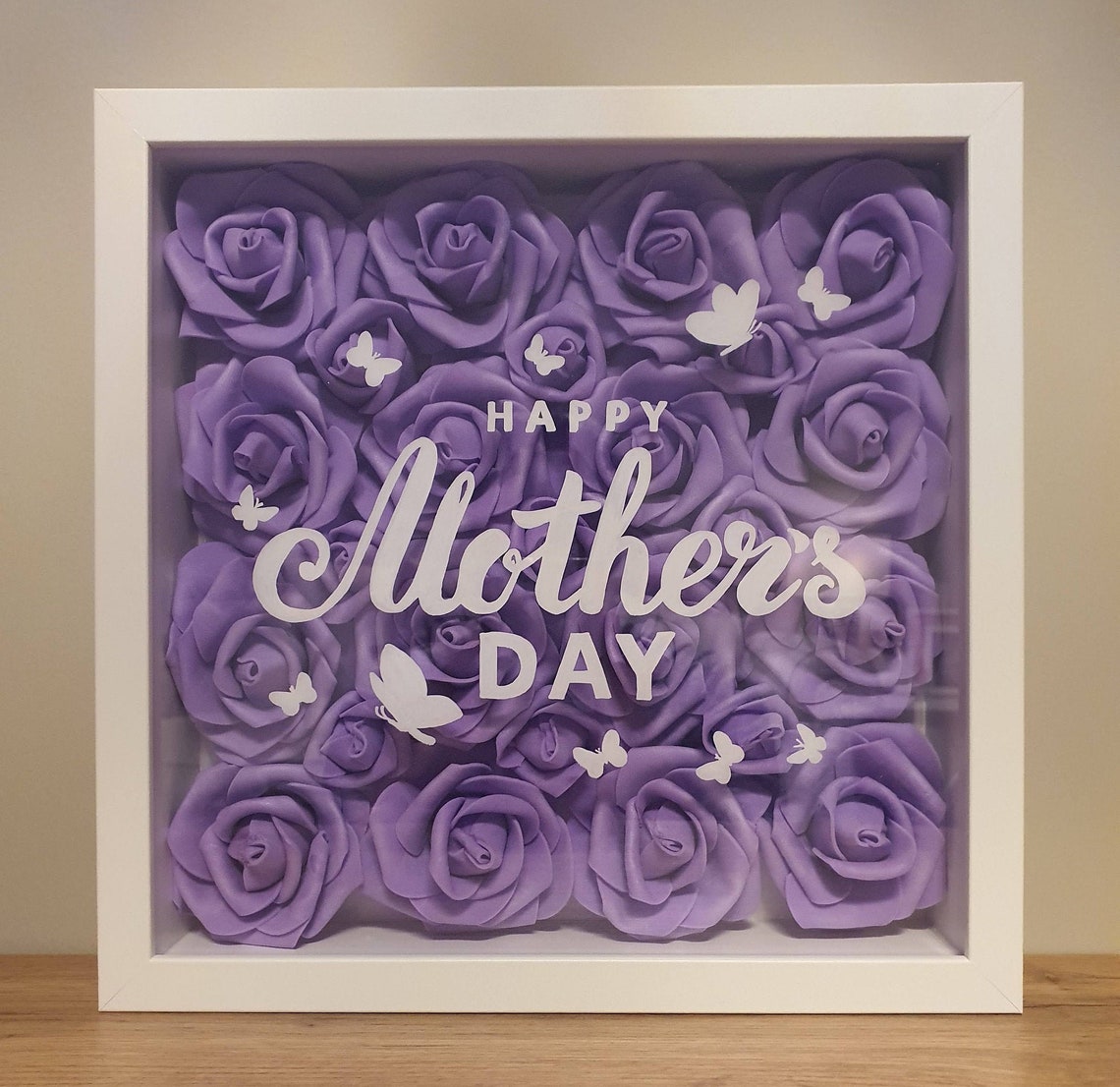 Happy Mother's Day Shadow Box With Purple Roses | Etsy