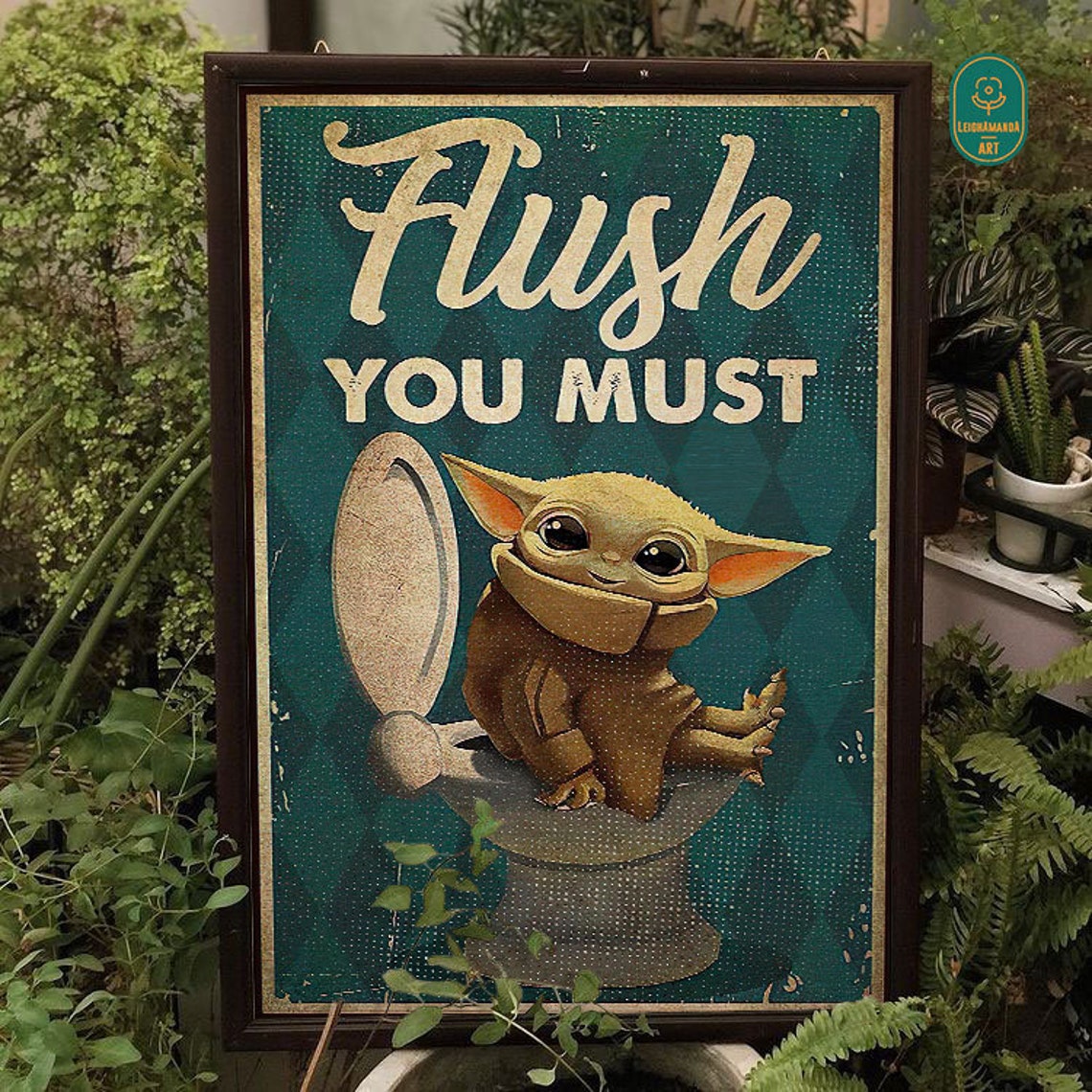 Baby Yoda Flush You Must Poster Funny Baby Yoda Bathroom Etsy