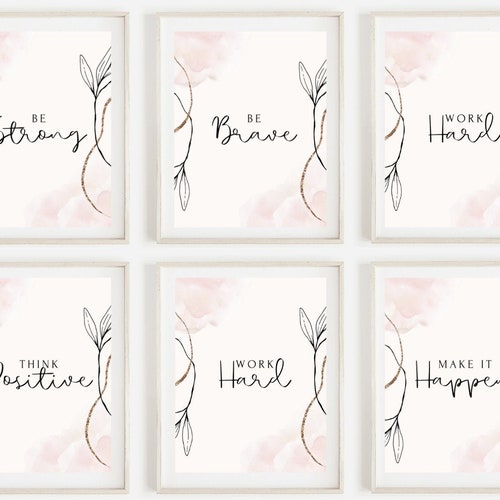 SET of 4 Blush Pink Inspirational Motivational Home Office Etsy