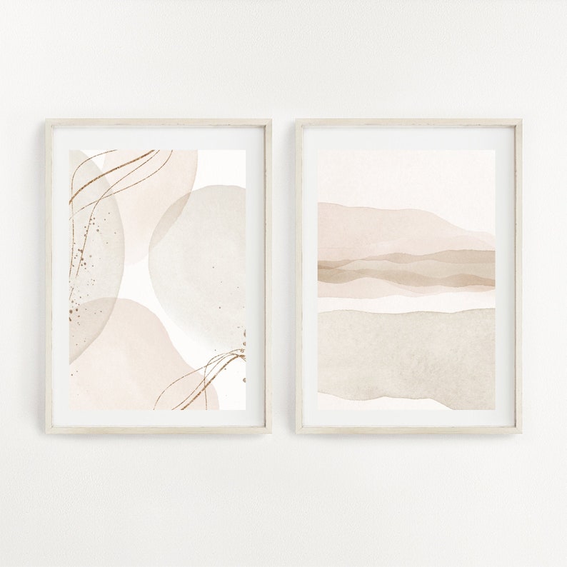 Neutral Wall Art Set of 2 Prints Shapes Wall Art Bedroom Etsy