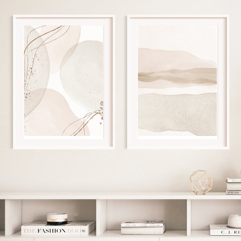 Neutral Wall Art Set of 2 Prints Shapes Wall Art Bedroom Etsy