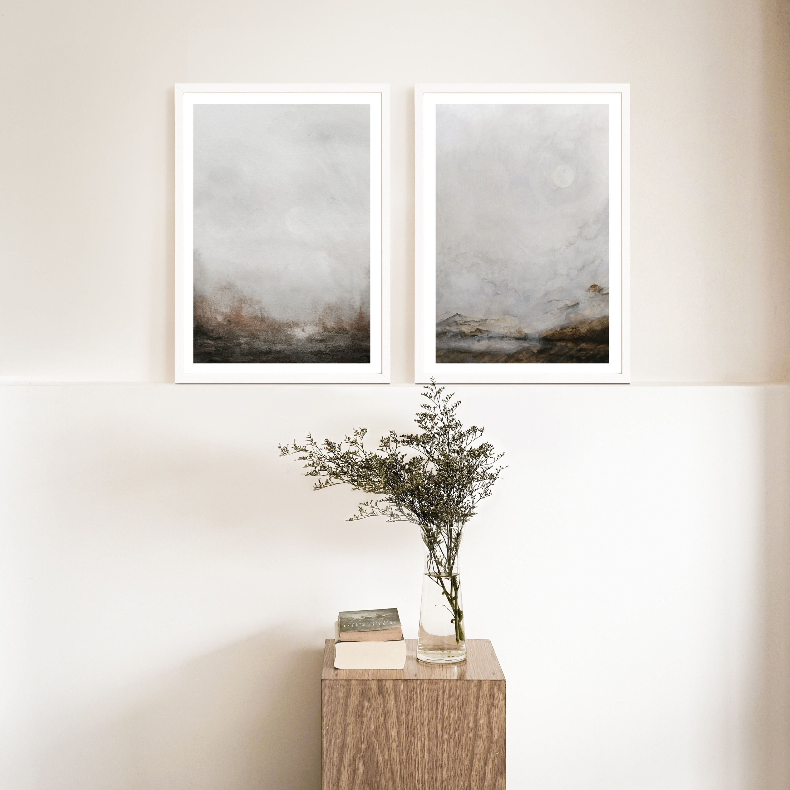 Set of 2 Abstract Watercolor Wall Art Print Neutral Abstract Etsy