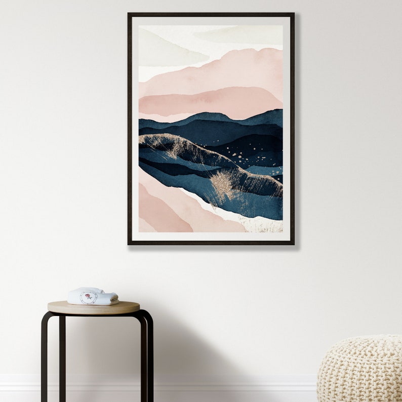 Navy Pink Wall Art Blue Blush Pink Wall Art Modern Bedroom Etsy