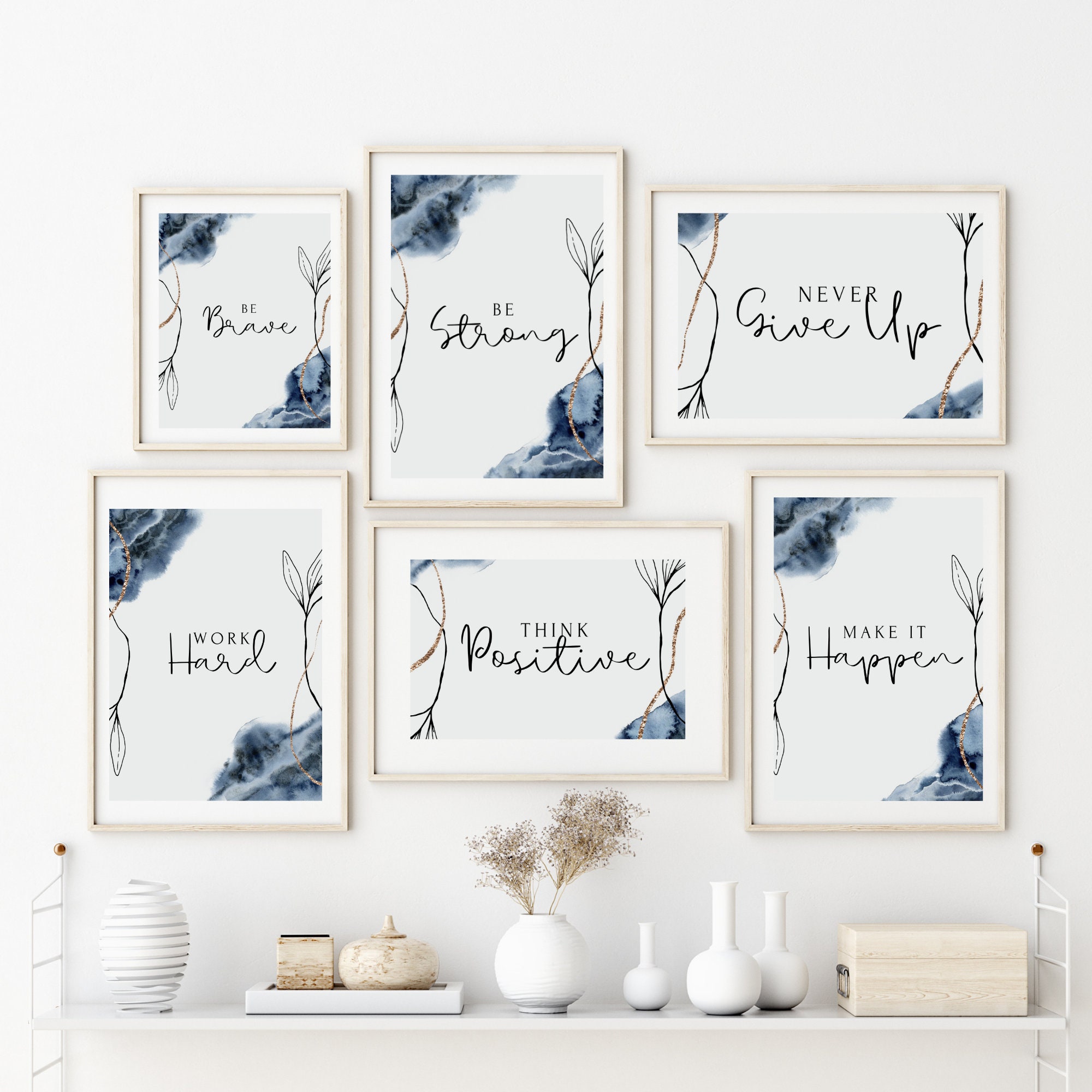 SET of 6 Inspirational Motivational Home Office Wall Art Decor Etsy
