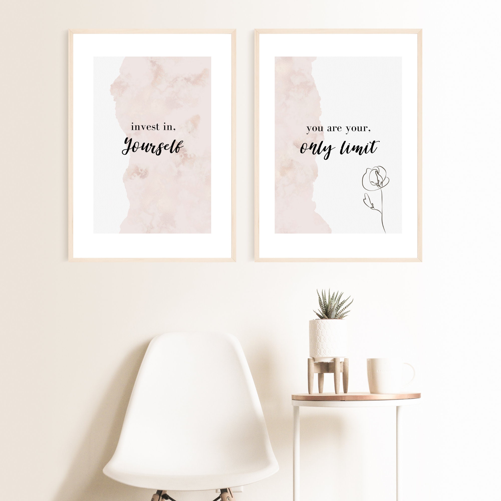 SET of 4 Blush Pink Inspirational Motivational Home Office Etsy
