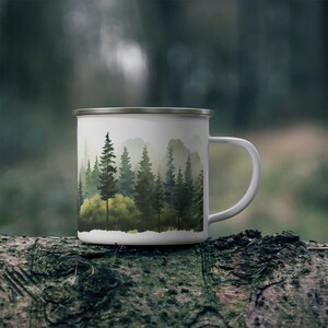 Forrest Mug, Green Woods Mug, Enamel Camping Mug 11oz