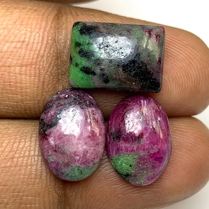 Lot de 3 cabochons de rubis zoïsite 100% naturel, qualité Aone, 24 carats, formes variées, pour la création de bijoux.