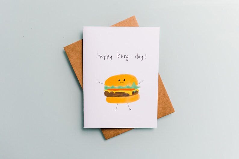 Food Pun Birthday Cards Pack of 6 Pizza, Hamburger, Avocado, Bun, Taco