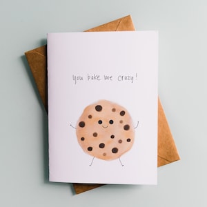 Foodie Pun Card - You Bake Me Crazy! - Valentine&#39;s Day / Love Card
