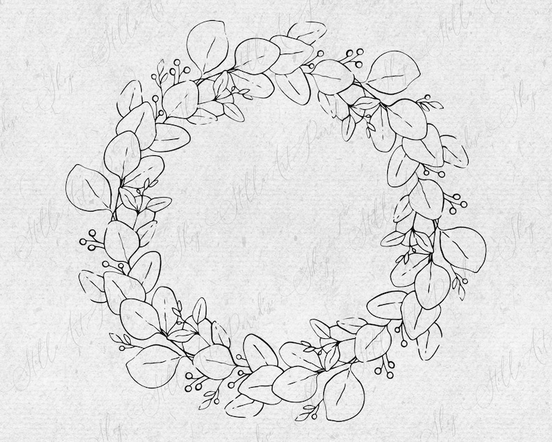 Eucalyptus and berry Wreath svg png dxf Flower Leaves circle wreath vector clipart Cut File branch border simple wedding clip art wedding