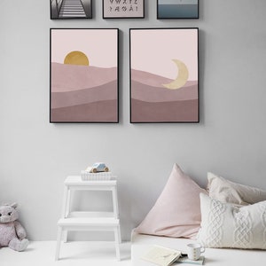 2 in 1 Moon and Sun Prints  - Digital Download - Medium and Large Size - Nursery - Living Room - Kids room