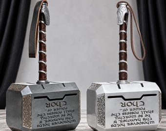 Handmade Steel Thor Hammer Mjolnir Replica, Leather Strap, Viking Cosplay Prop (16 Inch)