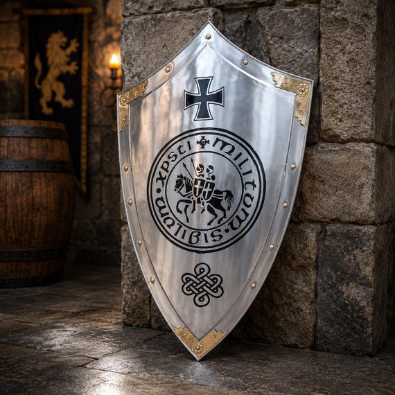Medieval Templar Knight Shield Black Cross 18 Gauge Steel Heater Crusader Shield Cosplay Prop