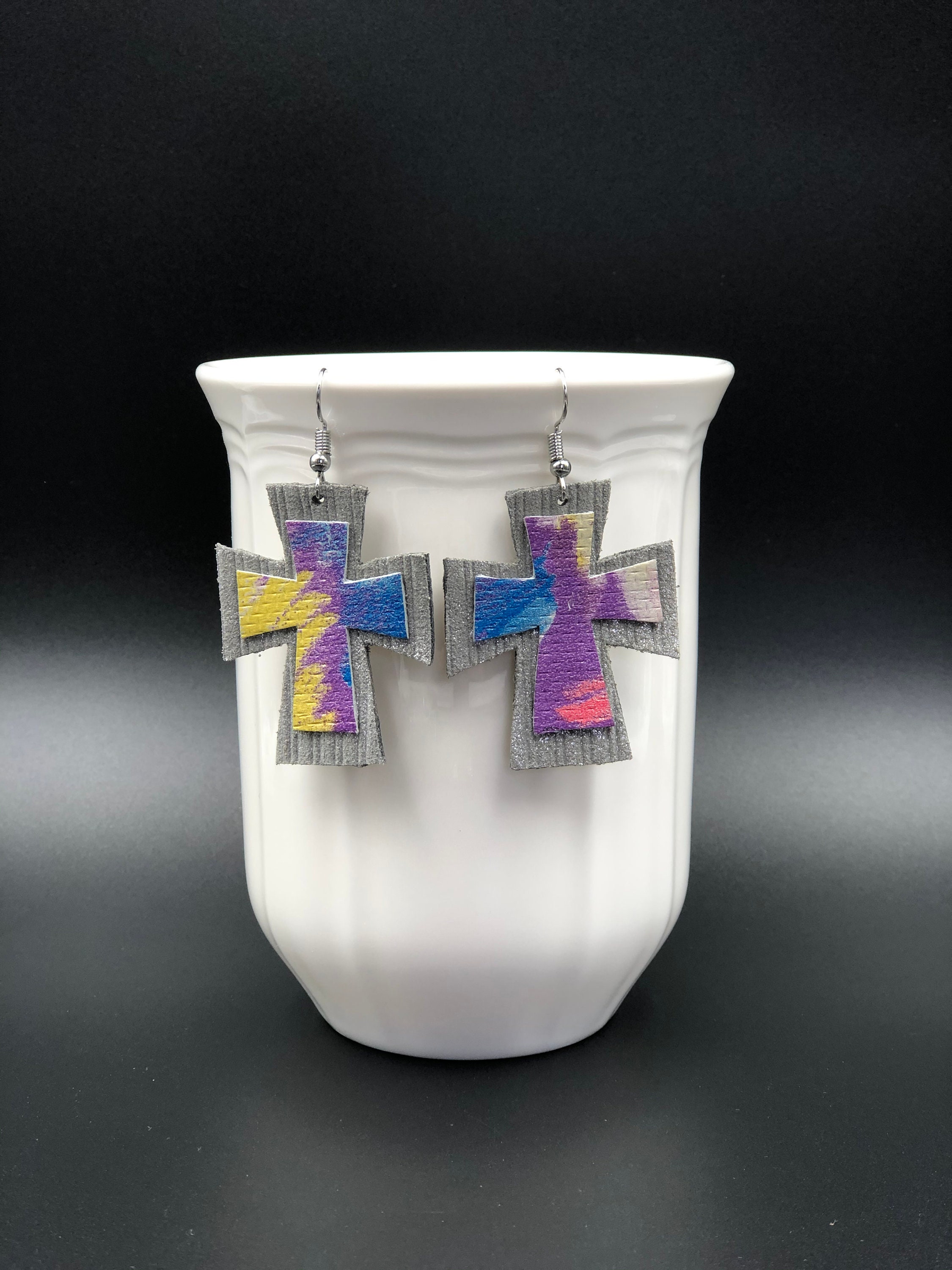 Leather cross earrings Clearance
