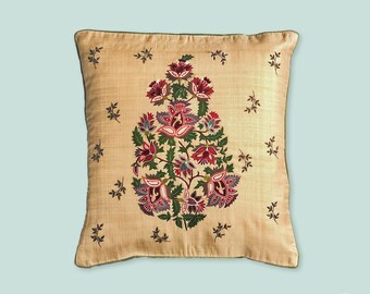 Handmade Silk Throw Pillow Brown Embellished Tussar Pure Silk Pillow Cover Decorative Silk Cushion Cover Warming Gift Silk Pillow Cover