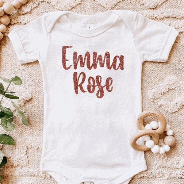 Glitter Name Onesie For Newborn First And Middle Name, Personalized Baby Girls Coming Home Outfit, Bodysuit, Toddler Shirt, Custom Onesie