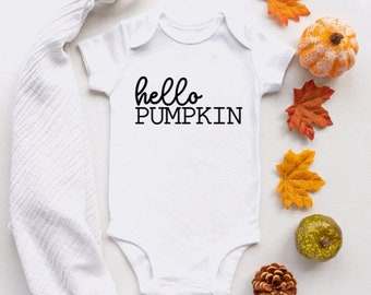 Hello Pumpkin Onesie, Fall Baby Bodysuit, Autumn Baby Outfit, Halloween Onesie, Gender Neutral Minimalist Baby, Toddler Shirt