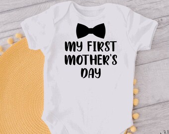 My First Mother's Day Onesie For Baby Boys, 1st Mother's Day Baby Boy Bodysuit With Bow Tie, Baby Boy Mother's Day Outfit