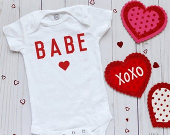 BABE With Heart Valentine's Day Onesie, My First Valentine's Day Baby Bodysuit, Minimalist Toddler Shirt, V-day Boys And Girls