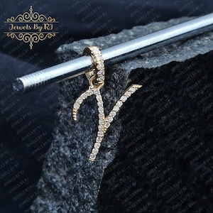 Colgante inicial de diamante de oro macizo de 14K, colgante inicial de diamante blanco, colgante inicial de diamante de oro, colgante de oro de diamante de letra personalizada