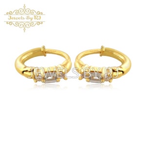 925 Silver 3-Stone Huggie Earring, Diamond Gemstone Hoop Earrings, Small Huggie hoop Earrings, 925 Silver Gold Plated Huggie Earrings