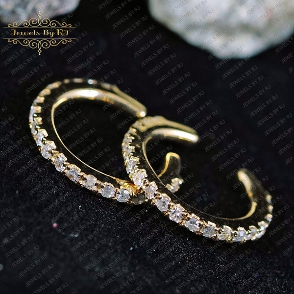 14K Solid Gold White Diamond Ear Cuff, Solid Gold Yellow Ear Cuff, Gold Diamond Cuff, Gold Cuff Jewelry, Cuff Earring, White Diamond cuff