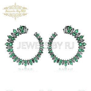 Smaragd Edelstein & Baguette Diamant 925 Silber Curve Ohrstecker, Edelstein und Diamant Silber Ohrstecker, Geschenk für sie, Diamant Hoop Ohrringe