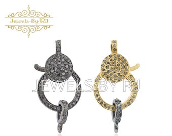 925 Silber Pave Diamant Haken Verschluss: Handgefertigter Schmuck Verschluss (25 x 15 MM)