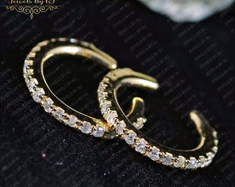 14K Solid Gold White Diamond Ear Cuff, Solid Gold Yellow Ear Cuff, Gold Diamond Cuff, Gold Cuff Jewelry, Cuff Earring, White Diamond cuff