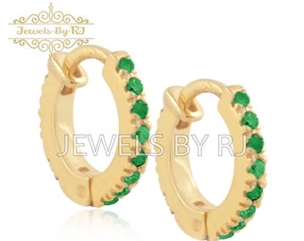 Huggie Hoop Earrings, Chrome Diopside Gemstone Hoop Earrings, Huggie Chrome Gemstone Earrings, 6mm Small Hoop Earrings, Gold Plated Stud