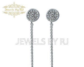 Pave Diamond Disc Chandelier Earrings, Diamond Earrings, Pave Diamond Earring, Diamond Disc Studs Earrings, Silver Earrings, Diamond Earring