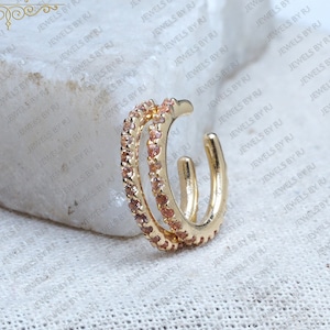 14K Solid Gold Pink Sapphire Ear Cuff, Solid Gold Yellow Ear Cuff, 14K Gold Gemstone Cuff, Gold Cuff Jewelry, Cuff PinkSapphire Cuff Earring