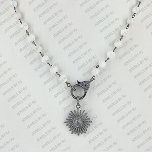 Pave Diamond Silver Necklace, 925 Silver Moonstone & Diamond Necklace, Pave Diamond Jewelry, Silver Starburst Necklace, 925 Silver Jewelry