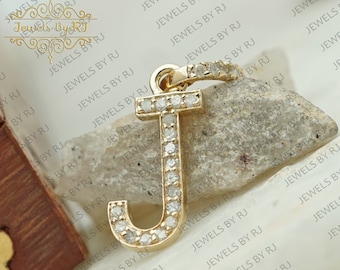 14k Solid Gold Diamond J Initial Pendant, Pave Diamond J Initial Pendant, 14K Diamond Initial Pendant,Pave Diamond Initial Pendant, Initial